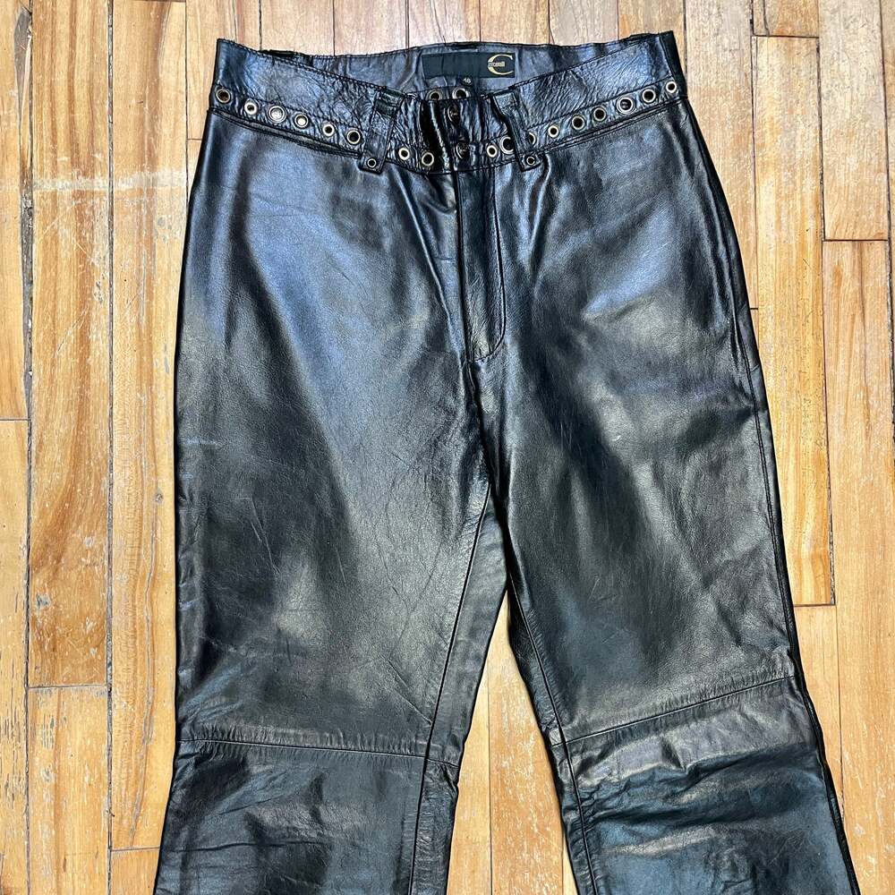 Vintage Roberto Cavalli "Just Cavalli" Black Leather Trousers with Grommet Detai - Picture 3 of 7